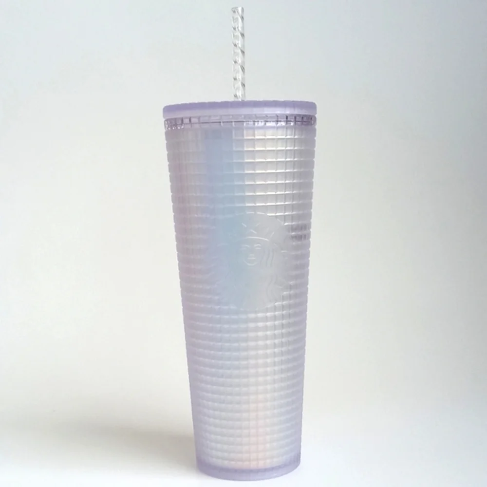 Starbucks Unicorn Holographic Soft Touch Grid 24oz Cold Cup Tumbler Lid w Straw